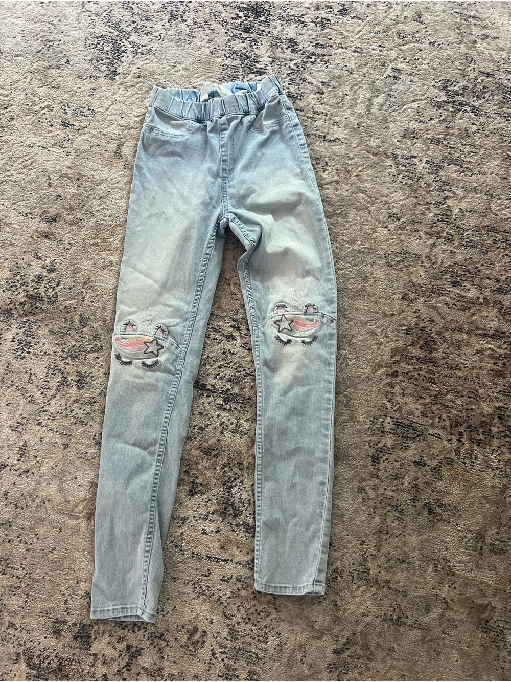 H&M Light Blue Girls' Jeans with Rainbow Star Knee Embroidery